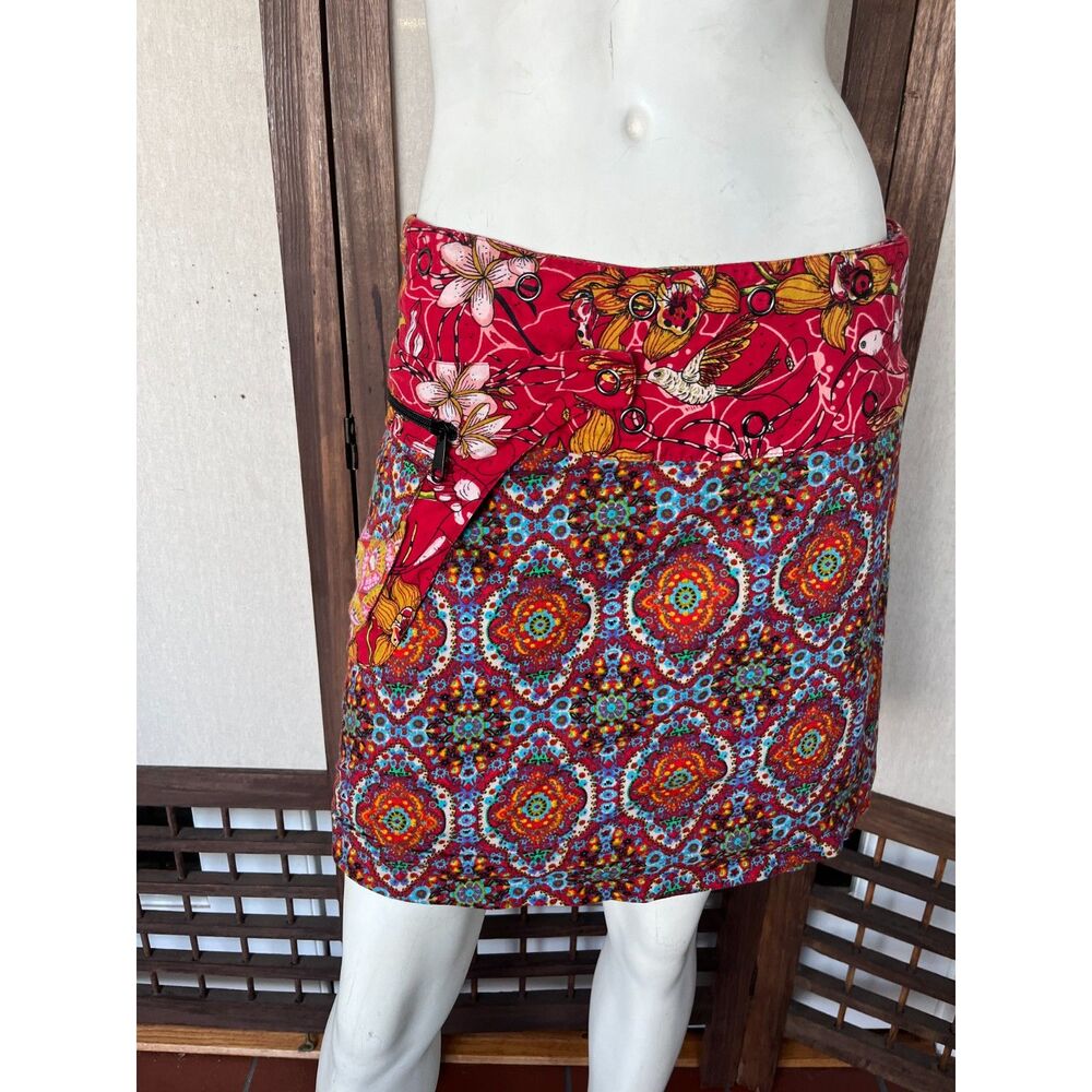 Asha Reversible Festival Wrap Skirt One Size Boho Psychedelic Patchwork Cotton